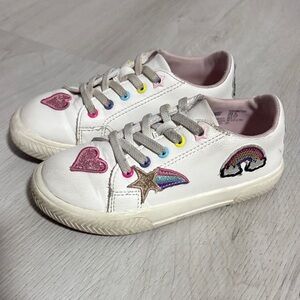 Kids White Sneakers with Rainbow and Heart Accents